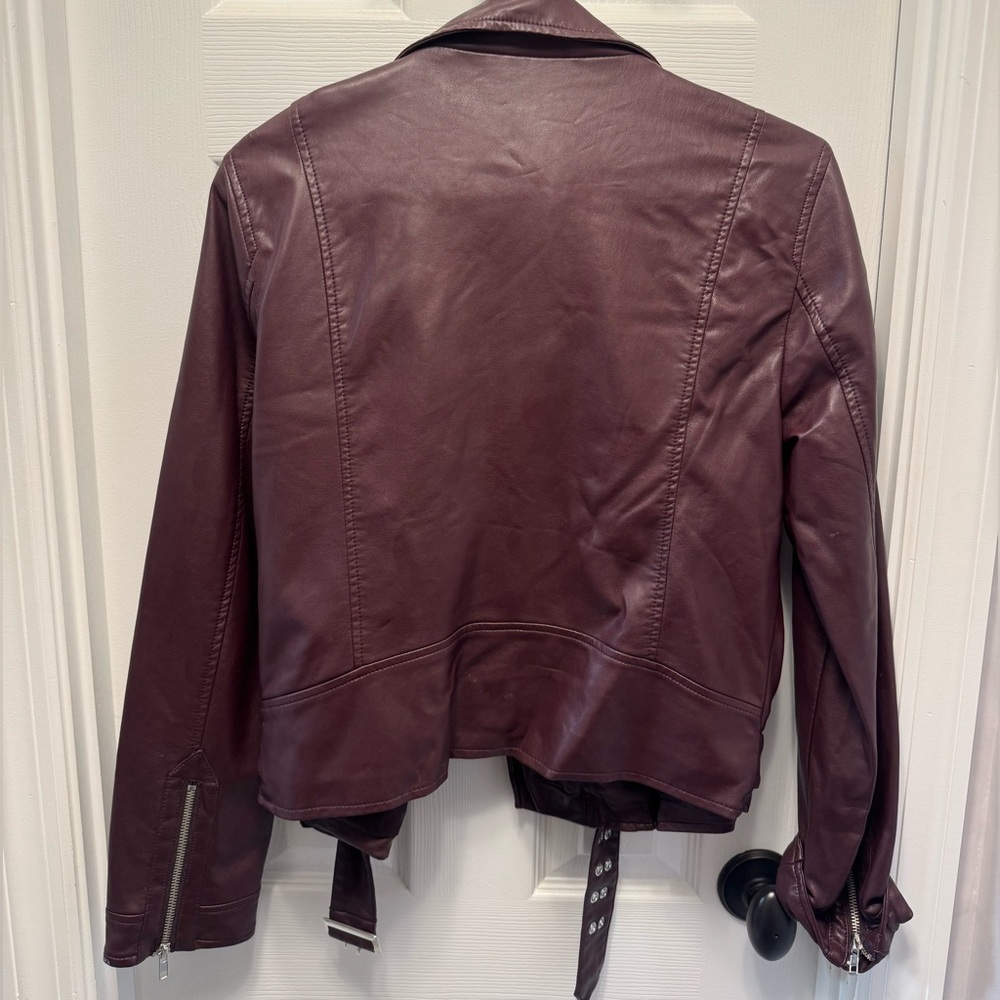 Bagatelle Burgundy Belted Moto Faux Leather Jacket Medium NWT - Picture 6 of 9
